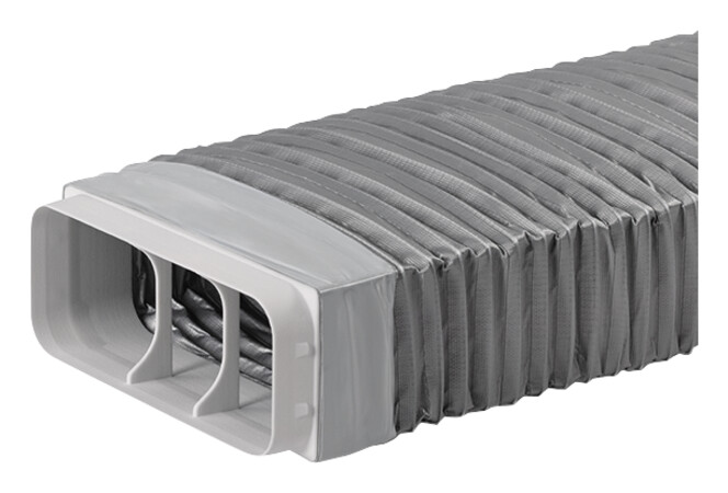 V-ZUG Prime Flachkanal, flexibel, Umlenkung und Drehung bis 90°, B 222 x H 89 x T 250 - 550 mm